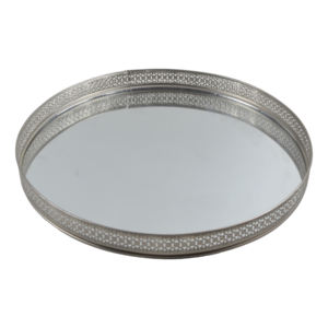 Rounded Plated Finishing Stylish <b>Jewelry</b> Display Trinket <b>Tray</b> With Glass Mirror <b>Tray</b> for Home Decorative Design Makeup <b>Tray</b> - Product Image 3