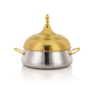 Plato de frotamiento de acero inoxidable con tapa dorada Calentador de alimentos Olla caliente Servidor de alimentos estándar Olla caliente Cacerola a precio razonable - Product Image 1