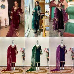 Velours pur en viscose lourd avec broderie de sequins, manches fantaisie et motif fantaisie, belle couleur, vêtement d'hiver - Product Image 4