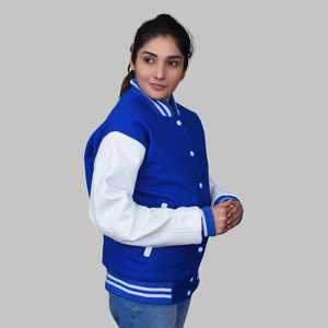 Chaqueta con letras azul y blanco Lana Cuero Varsity Custom Varsity Jackets - Product Image 3
