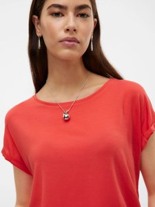 Camiseta de Manga Corta con Cuello Redondo para Mujer, Color Sólido, Corte Regular, Algodón Jersey, Informal, Verano, Transpirable, Ecológica, con Logotipo, Roja - Product Image 6