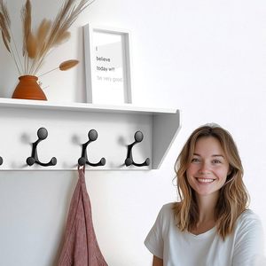 Heavy-Duty Weathered Brown Wood Coat Rack With TRI <b>Hooks</b> <b>Wall</b> Mounted Shelf Organiser <b>for</b> Hallway or Room - Product Image 2