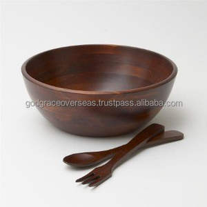 Saladier de service en bois d'acacia avec écorce Vente en gros écologique Saladier en bois Salade bol en paulownia naturel personnalisé Bol en bois de ferme - Product Image 1