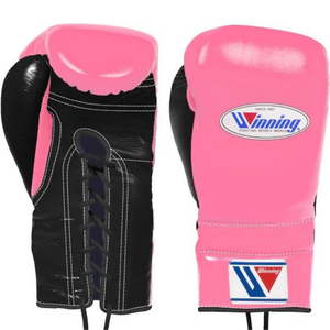 Gants de boxe à lacets Winning, rose et noir, cuir véritable de qualité supérieure, gants d'entraînement et de sparring professionnels, édition femme, 8 oz, 14 oz - Product Image 1