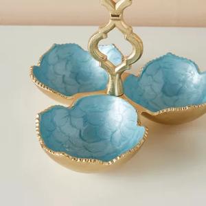 Cuenco de condimento esmaltado de 3 secciones de esmalte turquesa Premium, cuenco de moda para condimentos chapado en oro, cuenco hecho a mano para servir frutas de nuevo aspecto - Product Image 2