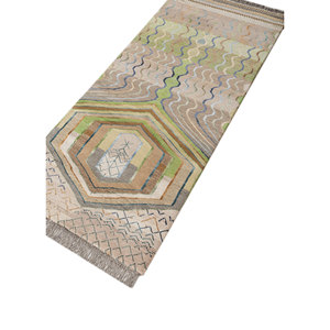 Tapis en laine et soie de bambou noué à la main Manchaha Ivory, motif géométrique, tapis de salon pour la décoration de la maison, pour une utilisation dans le couloir - Les-2653 - Product Image 2