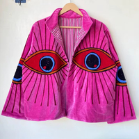 Velours rose coton unisexe mauvais œil Boho veste d'hiver haute qualité broderie vêtements d'extérieur décontractés superposition cadeau de fête
