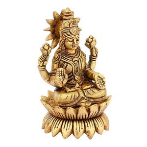 Latón Mahalaxmi Murti Idol 400 GM hogar Oficina decorativo Pooja artículo pulido Laxmi Lakshmi diosa estatuilla escultura religiosa - Product Image 2