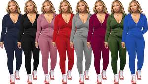 Ensemble deux pièces pour femmes-Ensemble d'entraînement-Survêtement moulant-Veste à capuche zippée à manches longues-Ensemble de pantalons de survêtement assortis - Product Image 4