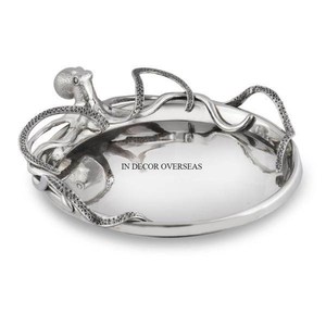 Bol de créateur de pomme à texture martelée polie miroir argenté brillant en métal de qualité exclusive avec couvercle supérieur de concepteur de feuilles d'or - Product Image 6