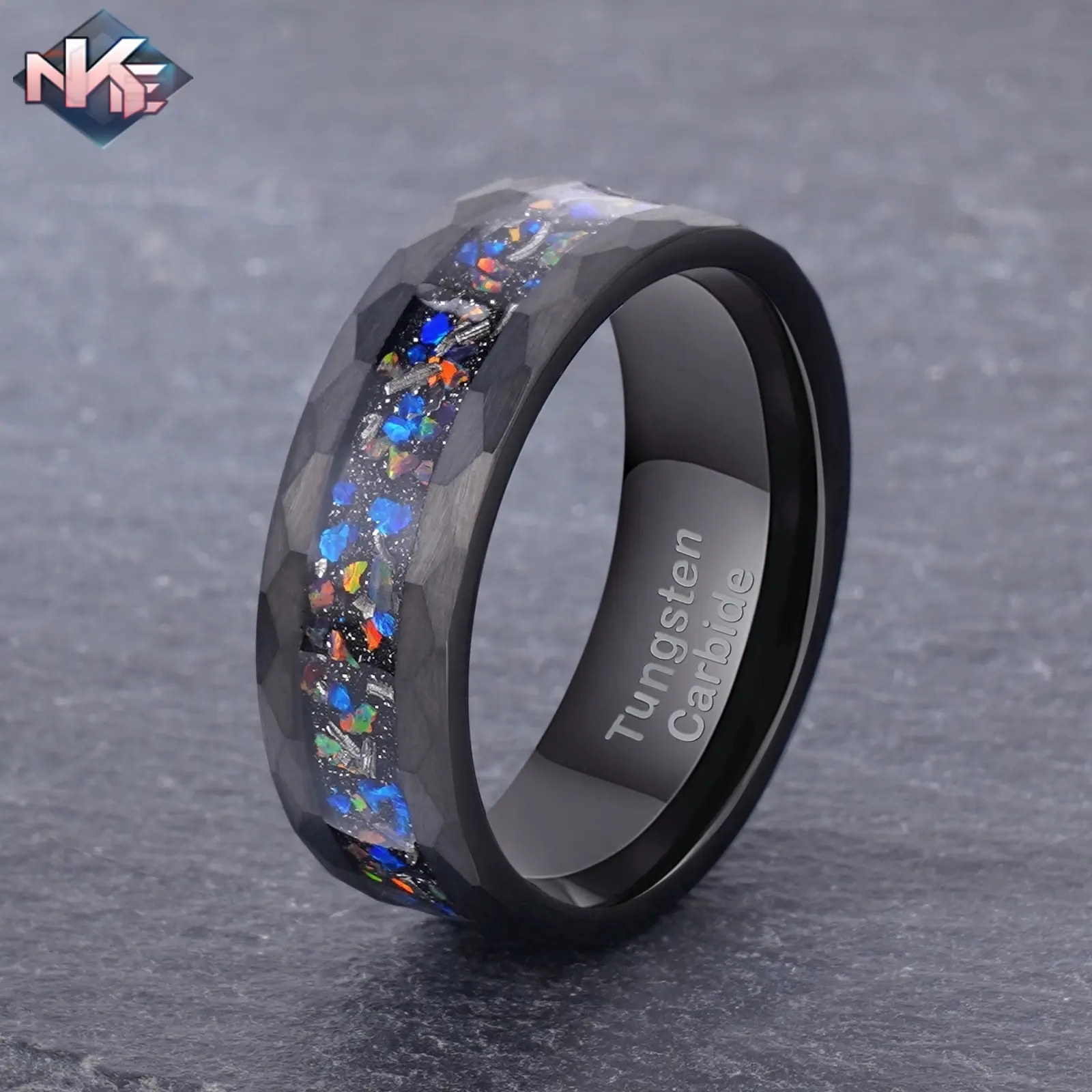Черное вольфрамовое кольцо, мужское обручальное кольцо из метеорита, Галактический опал, черная туманность, космическое кольцо