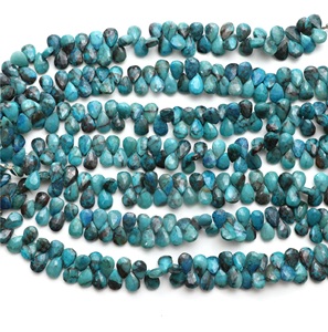 Cuentas de crisocola naturales de alta calidad azul verde corte suave forma de pera piedra preciosa sin tratar piedra de taladro lateral para la fabricación de joyas - Product Image 2