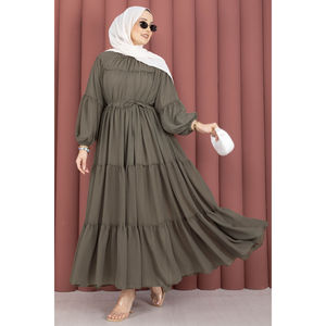 Robe en mousseline de soie kaki à superpositions avec taille élastique, style décontracté, élégant, de soirée, formel, logo personnalisé, taille unique, OEM ODM disponible - Product Image 3