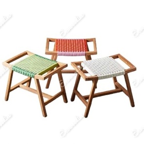 Charme scandinave. Tabouret en bois de teck massif fabriqué avec finition mate en mélamine Tabouret tissé Hasthshilpa pour console d'incrustation d'os d'événement - Product Image 5