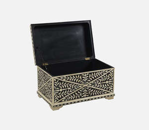 Luxurious Handcrafted Bone Inlay Decorative <b>Box</b> Featuring Elegant Black And White Floral Leaf Pattern <b>Large</b> Rectangle Storage - Product Image 6