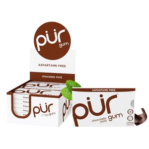 Gomme PUR |   Chewing-gum sans aspartame |   100% Xylitol |   Chewing-gum aromatisé à la menthe chocolatée naturelle, 9 pièces (paquet de 12) - Product Image 5