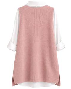 Customized Dusty Pink <b>Womens</b> Knitted Sleeveless <b>Sweater</b> <b>Vest</b> With Contrast Patch Pockets Casual Winter Layering OEM Factory - Product Image 6