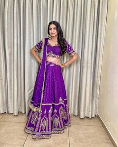 Tela de satén Malay para mujer, tejido bordado para fiesta, Choli, Lehenga Choli, India y pakistaní, color púrpura - Product Image 2