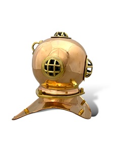 Casque de plongée vintage en laiton et cuivre de style antique, sculpture métallique artisanale décorative nautique et maritime, objet de collection - Product Image 2