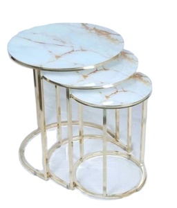 Parlak altın kaplama yuvarlak iç içe masa cam üst otel ve restoran kullanımı lüks mobilya modern sehpa çay masası - Product Image 2
