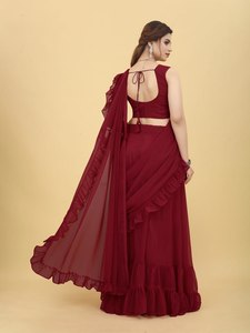 Readymade Ấn Độ georgette thêu trình tự làm việc Maroon zul lehenga Saree, bên mặc trang phục ăn mặc giá thấp handmade - Product Image 4