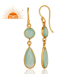 Diseño de tendencia 925 plata esterlina 18K chapado en oro Natural Aqua Calcedonia piedra preciosa pendiente Demi joyería fina para mujeres - Product Image 3