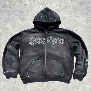 Conjunto de Dos Piezas de Sudadera con Capucha de Felpa Francesa Ligera para Hombre, Personalizado, Vintage, Lavado, Estilo Holgado, Desteñido al Sol, con Pedrería, Chándal de Invierno - Product Image 5