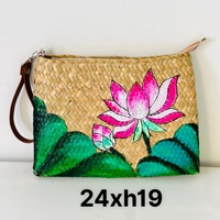 Tas Anyaman Rumput Sedge Alami Rustic Refined Motif Bunga dengan Ritsleting Ramah Lingkungan Dua Pegangan untuk Wanita, Cocok untuk Perjalanan Luar Ruangan 1L VN