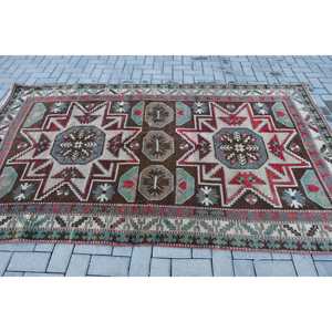 Vintage Turkish Rug, 5.2x8.4 ft Large Rug, <b>Brown</b> Red Persian <b>Wool</b> Rug - Product Image 3