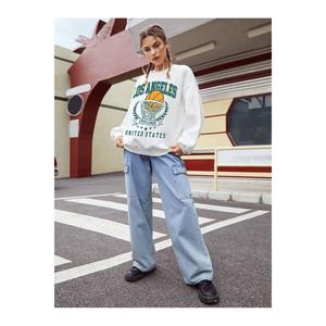 Felpa Oversize bianca Unisex a girocollo stampa Los Angeles Challenge