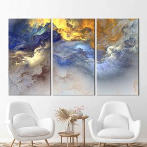 Abstract Cloudy Printed <b>Canvas</b> - Contemporary Yellow & <b>Blue</b> Artwork,3P:Gallery Wrapped - Product Image 1