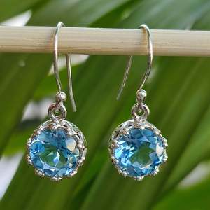 Handmade 925 Sterling <b>Silver</b> <b>Dangle</b> <b>Earrings</b> with Blue Topaz Natural Gemstone Jewelry December Birthstone Gift - Product Image 4