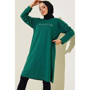 Túnica de gasa satinada verde esmeralda con logotipo bordado vintage Estilo corto informal para oficina o fiesta-Disponible en talla XL - Product Image 1