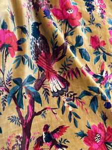 Vintage Style Velvet Curtain Golden Mustard Bird of Paradise Print Custom Size High quality cotton velvet for your Home decor - Product Image 5