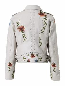 Automne hiver imprimé fleuri broderie Faux cuir vestes femmes haute rue Moto Rivet noir Punk survêtement motard manteaux - Product Image 4