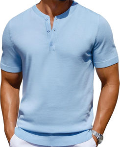 Crew Fitness Hombres Summer Comfort Casual Henley Tees Manga corta Sólido Button-Up para Look Camisetas de tela de punto - Product Image 5
