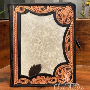 <b>A4</b> Business Padfolio Hand Tooled Leather File Organizer Portfolio <b>Document</b> <b>Folder</b> Multipocket Conference <b>Folder</b> with Ring Binder - Product Image 1