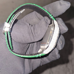 Montre-bracelet pour homme en cuir, nouvelle collection, quartz vert, chiffres arabes, carrée, 40 mm, 20 mm, entièrement sertie de pierres, prix de gros, best-seller - Product Image 3