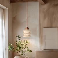 Lustre LED carré en pierre naturelle travertin Wabi Sabi, hauteur réglable, lumière blanc chaud 3000K, anti-éblouissement