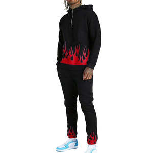ชุดวอร์มกางเกงวอร์มและมีฮู้ดสำหรับผู้ชายชุดวอร์มสองชิ้นพิมพ์ลายเปลวไฟชุดวอร์มแฟชั่นแนวสตรีทโอเวอร์ไซส์ตามสั่ง - Product Image 2