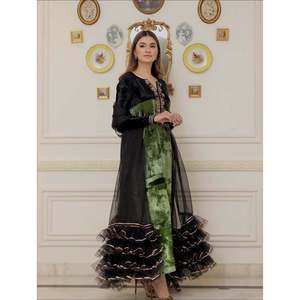 Trends by Cp <b>Present</b> Multicolor Embroidered Sheath Dress with Gotta Neckline Pakistani Indian Formal Anarkali Dresses - Product Image 5
