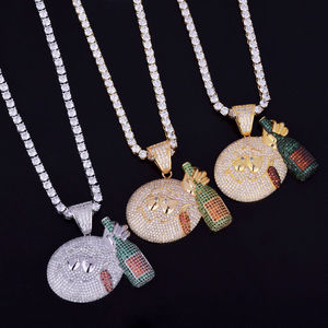 Nueva caricatura con colgante de botella completamente helado en plata de ley 925 y diamantes cultivados en laboratorio de corte brillante redondo - Product Image 5