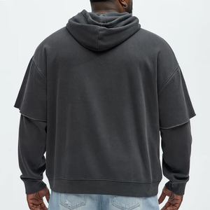 Sudadera Extra Grande Vintage Lavada a la Piedra, Mangas de Doble Capa, Hombros Caídos, Ropa Urbana para Hombre - Product Image 5