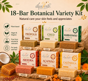 Alquiverde Jabón Vegano Botánico Brasileño en Barra, Paquete Económico de 18 Barras - Set Surtido (Azafrán, Aroeira, Barbatimao, Caléndula, Coco) - Product Image 1