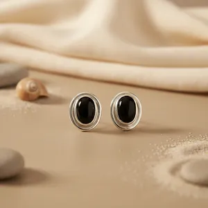 Boucles d'oreilles pendantes en argent sterling avec onyx noir et pierre pour femme, tendance, plaquées or 18 carats - Product Image 3