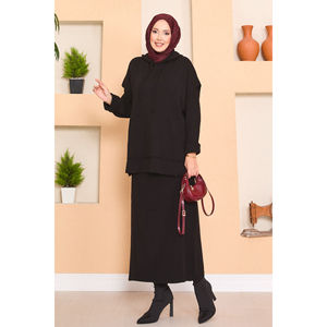Conjunto de Dos Piezas con Detalle de Sudadera con Capucha, Hijab Negro Transpirable - Product Image 3