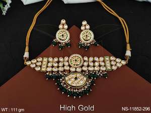 ชุบทองสูงแฟนซีสไตล์ปาร์ตี้สวมใส่ที่สวยงาม Kundan หินออกแบบ Kundan เครื่องประดับสั้นเค้นคอสไตล์สร้อยคอชุด - Product Image 4