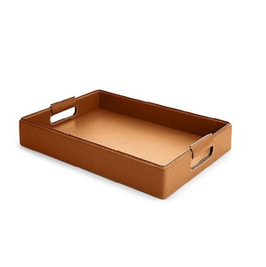 Prix de gros Plateau de service en bois et cuir de haute qualité Homely pour hôtel Plateau de service de table en cuir et bois en forme de rectangle - Product Image 5