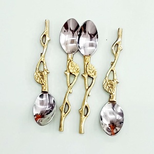 Vente en gros, ensemble de cuillères en argent en acier inoxydable avec poignée de conception de feuille de brindille, ensemble de serveur à salade Portable moderne - Product Image 3