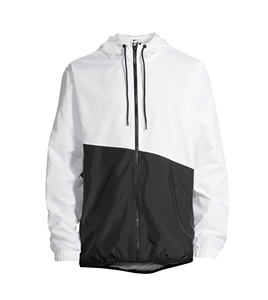 <b>Men's</b> Color Block Hooded <b>Windbreaker</b> Jacket With Zipper White <b>Black</b> Polyester Casual Spring Wear - Product Image 1